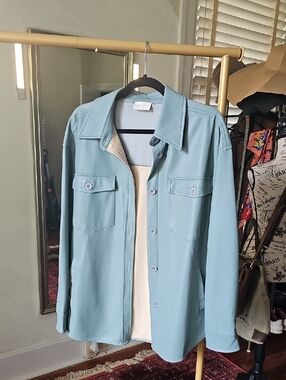 Light Blue Button-Up Shirt Jacket